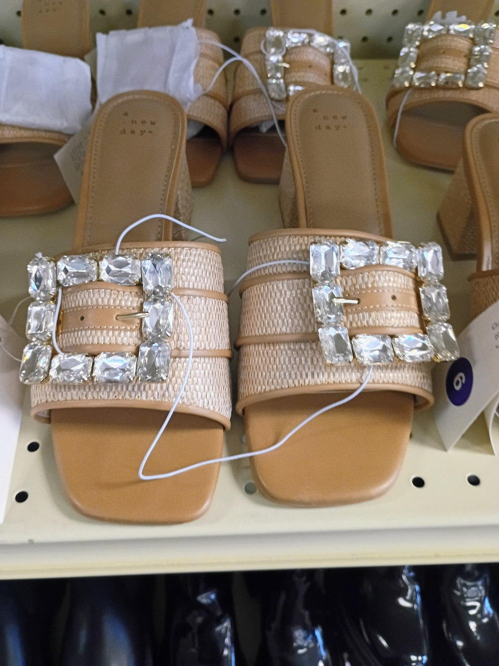 Women's Nude Embellished Slide Sandals
